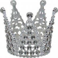 Корона метал. міні срібло з білим камінням 3х3,2см №16602