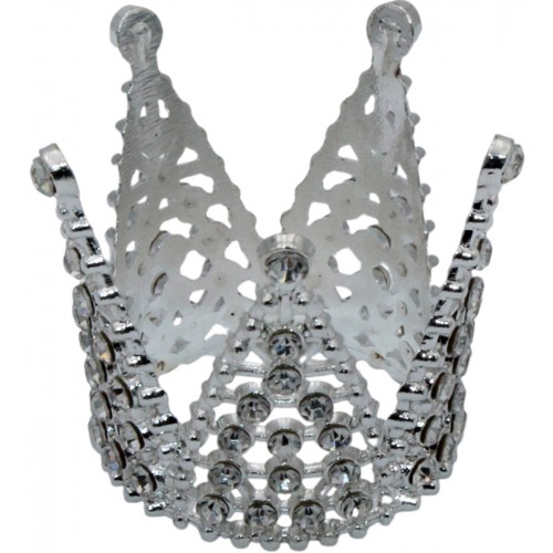 Корона метал. міні срібло з білим камінням 3х3,2см №16602