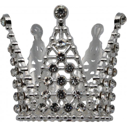 Корона метал. міні срібло з білим камінням 3х3,2см №16602