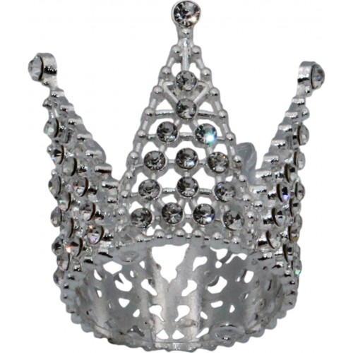 Корона метал. міні срібло з білим камінням 3х3,2см №16602