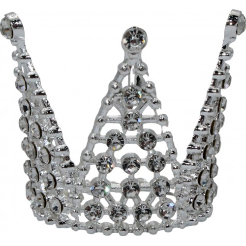 Корона метал. міні срібло з білим камінням 3х3,2см №16602