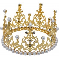 Корона метал. золото з білими перлинами 12х7,2см №16606