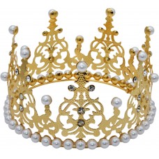Корона метал. золото з білими перлинами 12х7,2см №16606