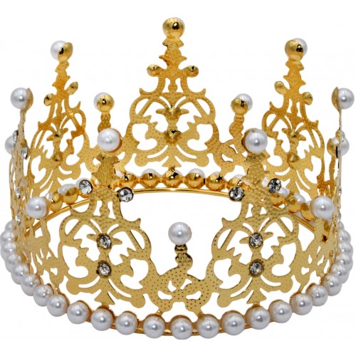 Корона метал. золото з білими перлинами 12х7,2см №16606