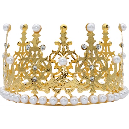 Корона метал. золото з білими перлинами 12х7,2см №16606