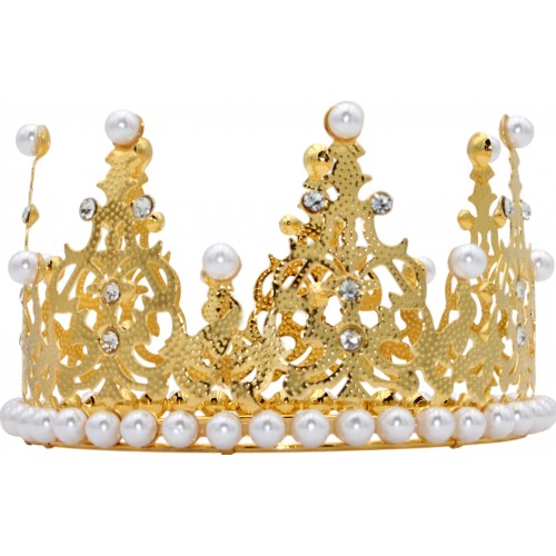 Корона метал. золото з білими перлинами 12х7,2см №16606