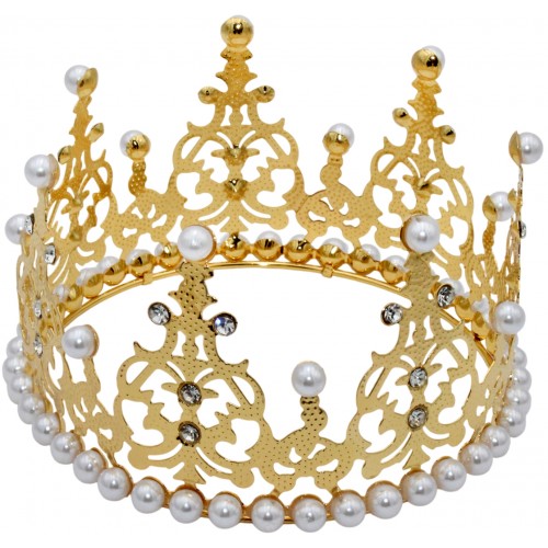 Корона метал. золото з білими перлинами 12х7,2см №16606