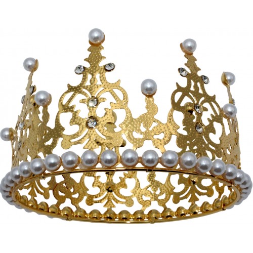 Корона метал. золото з білими перлинами 12х7,2см №16606