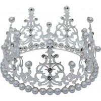 Корона метал. срібло з білими перлинами 12х7,2см №16607