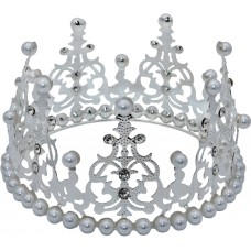 Корона метал. срібло з білими перлинами 12х7,2см №16607