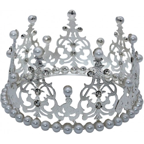 Корона метал. срібло з білими перлинами 12х7,2см №16607