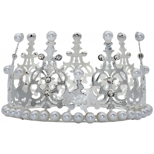 Корона метал. срібло з білими перлинами 12х7,2см №16607
