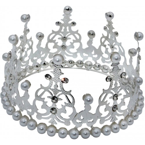 Корона метал. срібло з білими перлинами 12х7,2см №16607