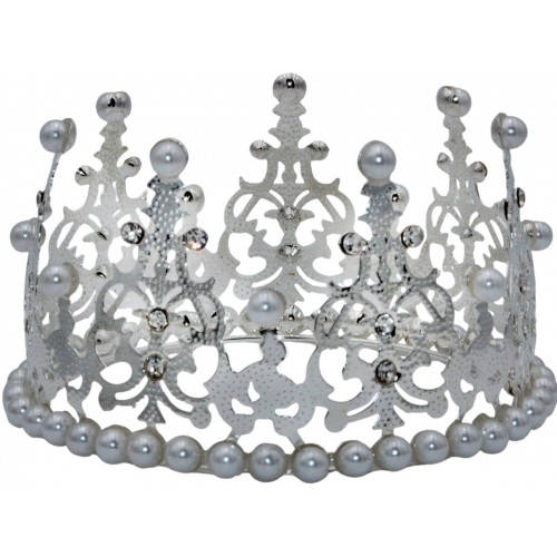 Корона метал. срібло з білими перлинами 12х7,2см №16607
