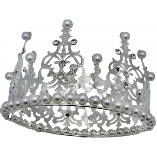 Корона метал. срібло з білими перлинами 12х7,2см №16607