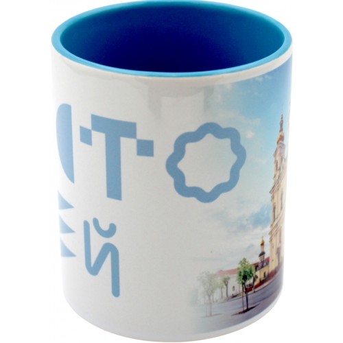 Чашка №7 "Собор" з блакитною кольоровою ручкою та серединкою/НСВ/