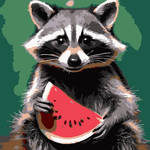 Картини по номерах "Єнот з кавуном" 20х20см №HH8034/Strateg/