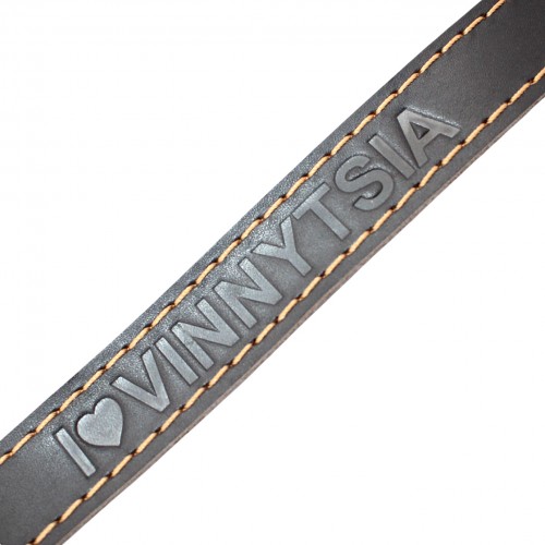 Браслет шкіряний "I love Vinnitsia" зі швейним рядком, коричневий/НСВ/