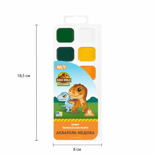 Акварель 12 кольор. "Yes" Jurassic World.Kids медові №110316 б/п(48)