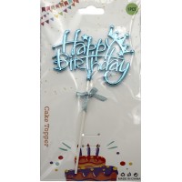 Топер для торта "Happy Birthday корона,зірочка" синій