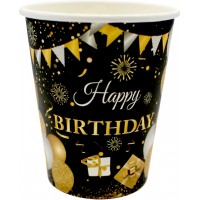 Стакан паперовий "Happy birthday кульки золото" чорний(10)