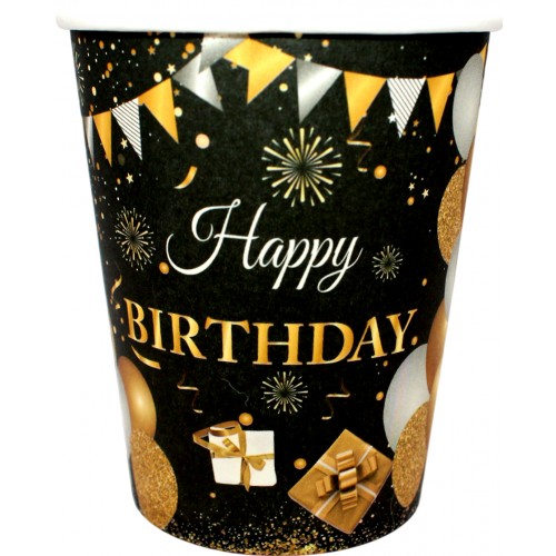 Стакан паперовий "Happy birthday кульки золото" чорний(10)