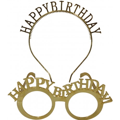 Обруч для волосся та окуляри "Happy birthday" золото №16487