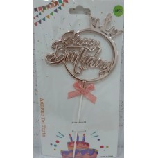 Топер для торта "Happy Birthday в колі з корона" рожеве золото №15105(12)