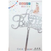 Топер для торта "Happy Birthday" малий,срібло №15094