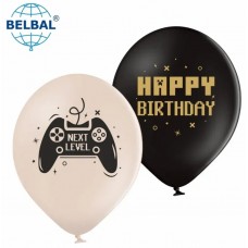 Кулька повітр. латексна 12"/30см "Happy Birthday" Джойстик чорний,бежевий/BelBal/(25)