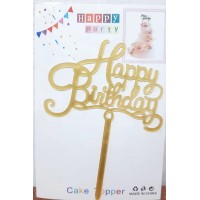 Топер для торта "Happy Birthday" малий,золото №15095