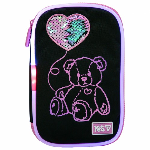 Пенал "Yes" Pink Bear м'який 2від. LED №PH-35/533777/Р-26