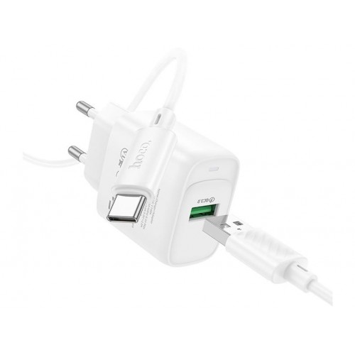 Зарядний пристрій Hoco №C140A швидка зарядка 1USB+Type-C 2A white(10)