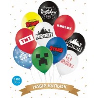 Набір кульок повітр. латексних 12"/30см "Happy birthday. Cool Game" 10шт №16675
