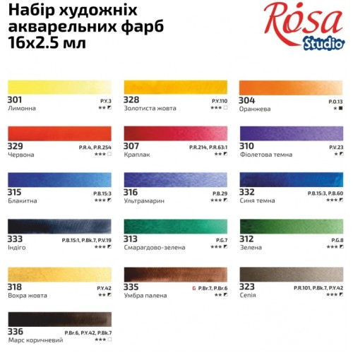 Набір акварельних фарб 16х2,5мл "Plein Air" Rosa Studio кювета,картон №3405001