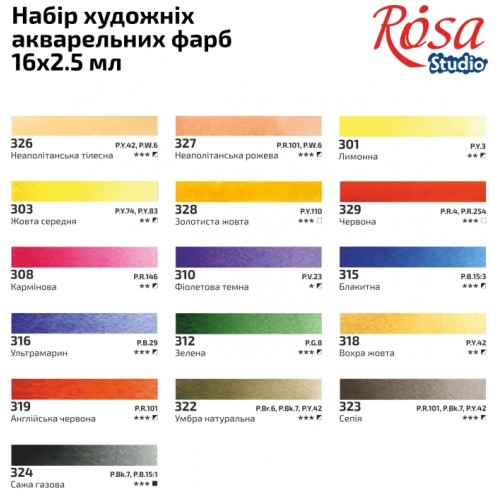 Набір акварельних фарб 16х2,5мл "Portrait" Rosa Studio кювета,картон №3405003