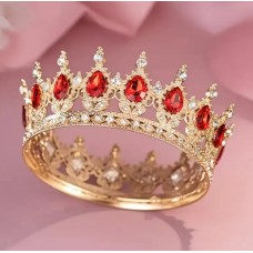 Корона метал. з піками,золото з червоним камінням 12,5х5,5см