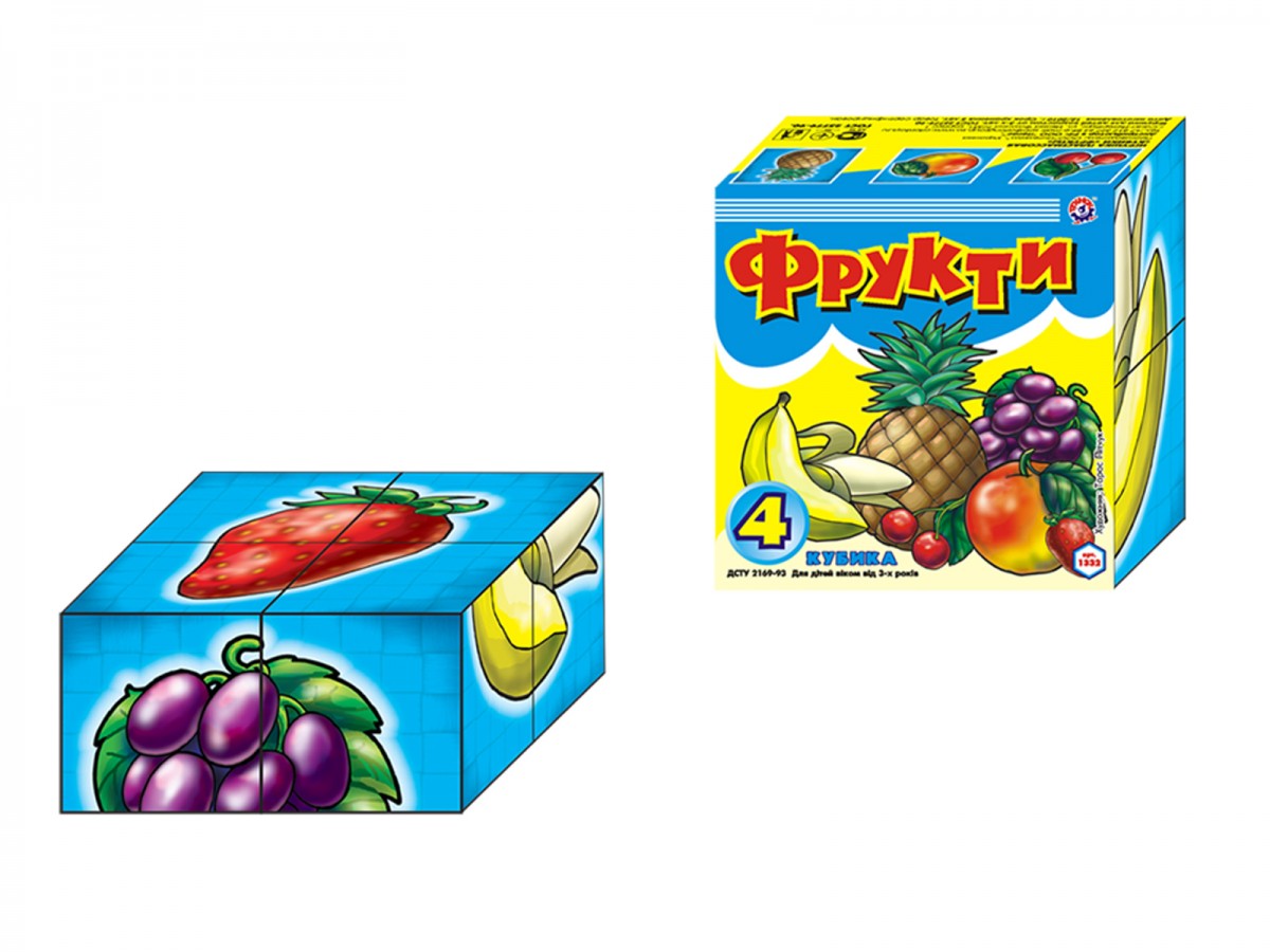 Кубики карт."Фрукти",4 кубики,"Технокомп" №1332(22) — фото товару | Канцелярський Сад
