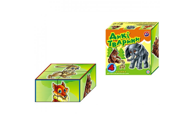 Кубики карт."Дикі тварини",4 кубики,"Технокомп" №1820(22) — купити | Канцелярський Сад