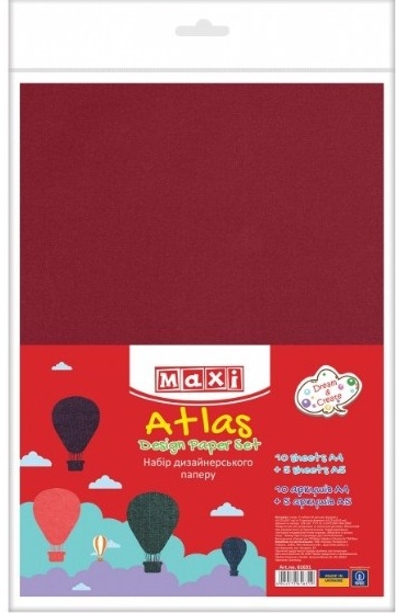 Набір паперу для дизайну "Атлас" А4 120г/м2,10арк.,одност. + 5арк. А5 №MX61631/Maxi/(10) — фото товару | Канцелярський Сад