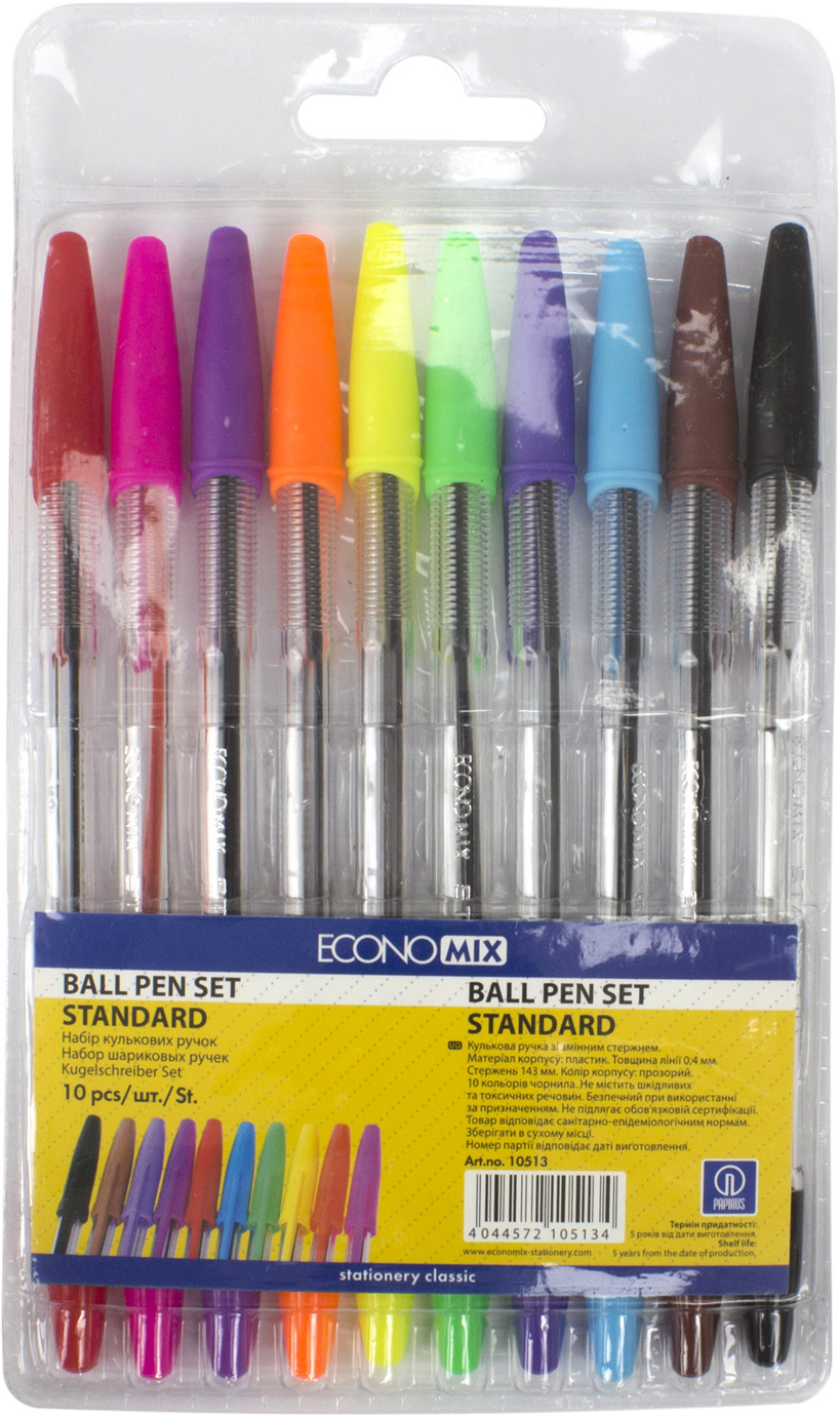 Набір ручок кульк. "Economix" №E10513 Standart 10кольор.(12)(240) — фото товару | Канцелярський Сад