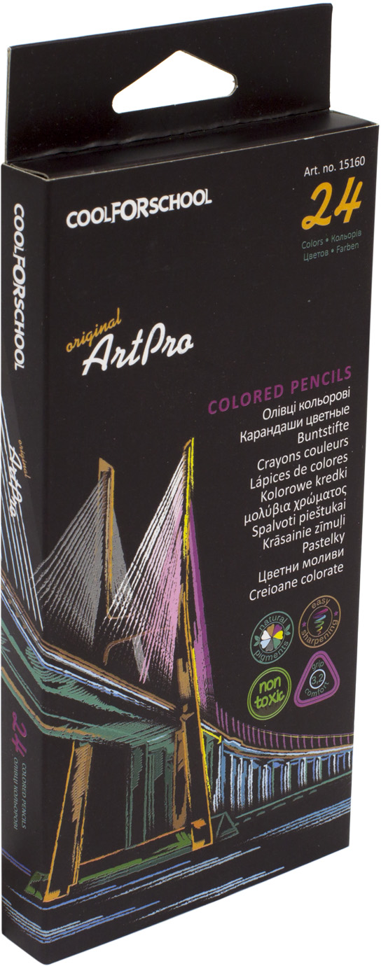 Олівці кольор. 24 кольор. "Cool For School" №CF15160 ArtPro проф., трикут.(8)(96) — фото товару | Канцелярський Сад