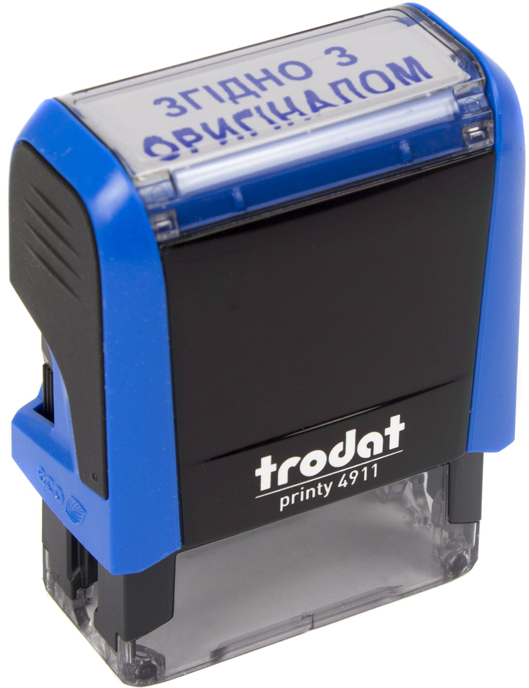 Оснастка для штампа пласт. 38х14мм Trodat №4911 "Згідно з оригіналом" (синя) — фото товару | Канцелярський Сад