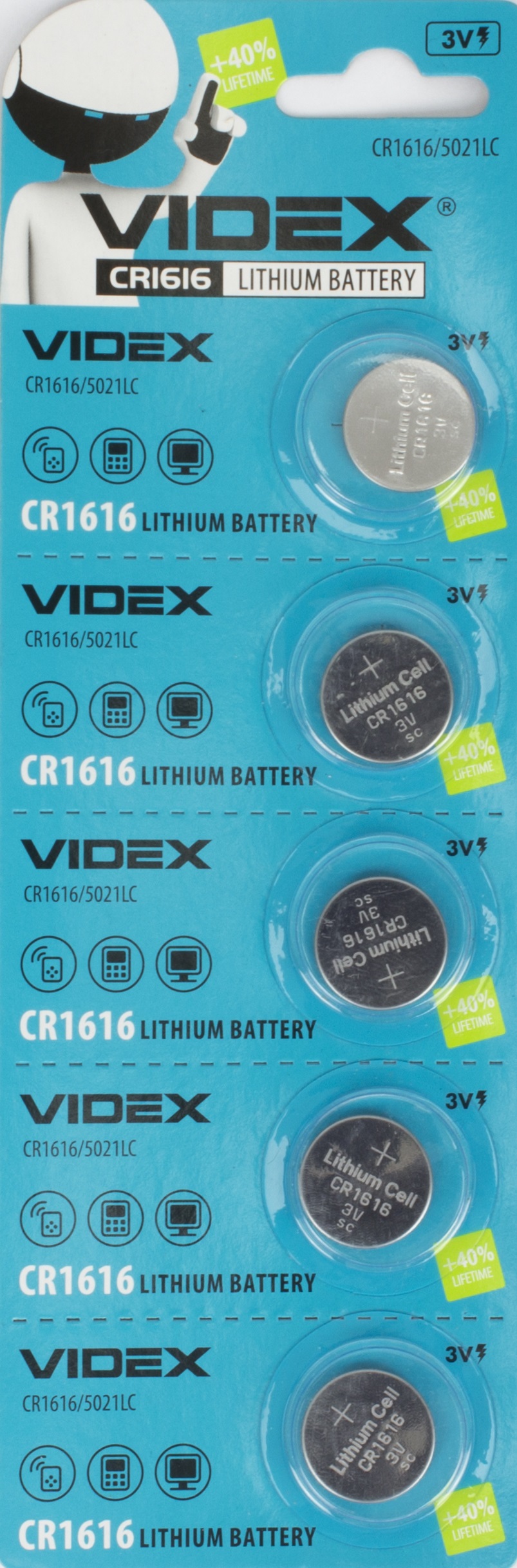 Батарейка Videx CR1616/5bl(5)(10)(100)/1/ — фото товару | Канцелярський Сад