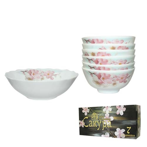 Набір салатників склокерам. "Сакура" (7шт) №30056-004/8852/S&T/(6) — купити | Канцелярський Сад