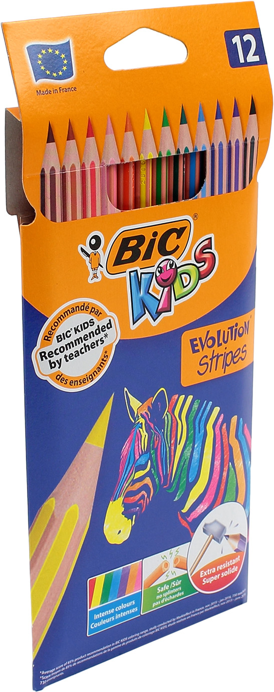 Олівці кольор. 12 кольор. "Bic" №950522/9102 Кідс Еволюшн Страйпс(12) — купити | Канцелярський Сад