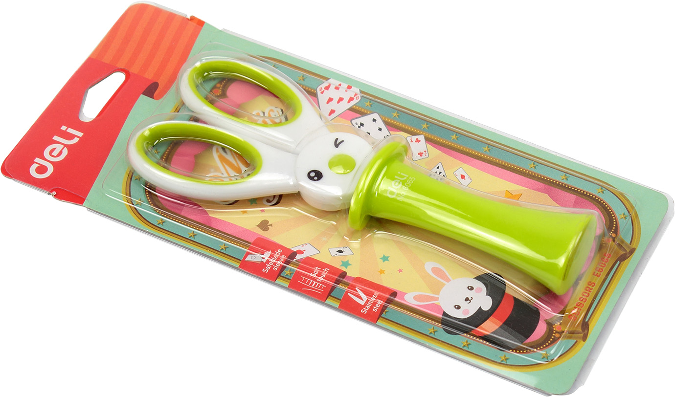 Ножиці дит. "Deli" №6065 Заєць в капелюсі 13см пласт.руч.,гумові вставки,мікс(12) — купити | Канцелярський Сад