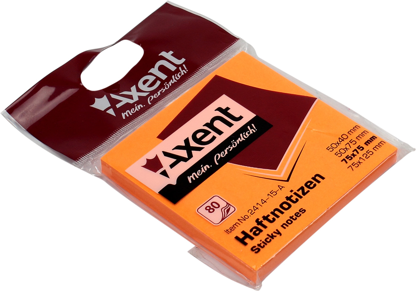 Блок/зам. липк. краєм 75х75мм 80арк. яскраво-помаранч. "Axent" №2414-15(1)(120) — фото товару | Канцелярський Сад