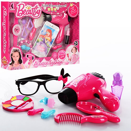 Набір аксесуарів: фен,гребінець,косметика,заколка,2 види, в кор-ці №V699-1-5(48) — фото товару | Канцелярський Сад