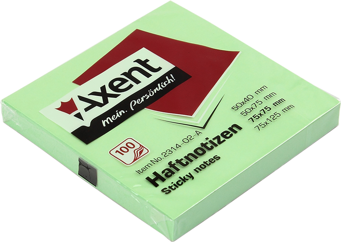 Блок/зам. липк. краєм 75х75мм 100арк. зелений "Axent" №2314-02(12)(120) — фото товару | Канцелярський Сад